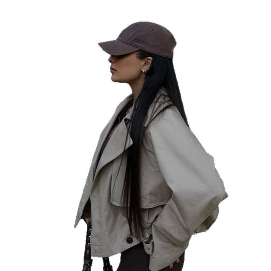 Damen Leichte Cropped-Übergangsjacke im Utility-Stil mit Hemdkragen und Tunnelzug Shop Nory