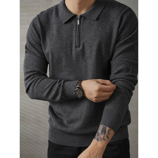 Herren Feinstrick-Halbzippullover mit Polokragen und strukturierter Masche Shop Nory