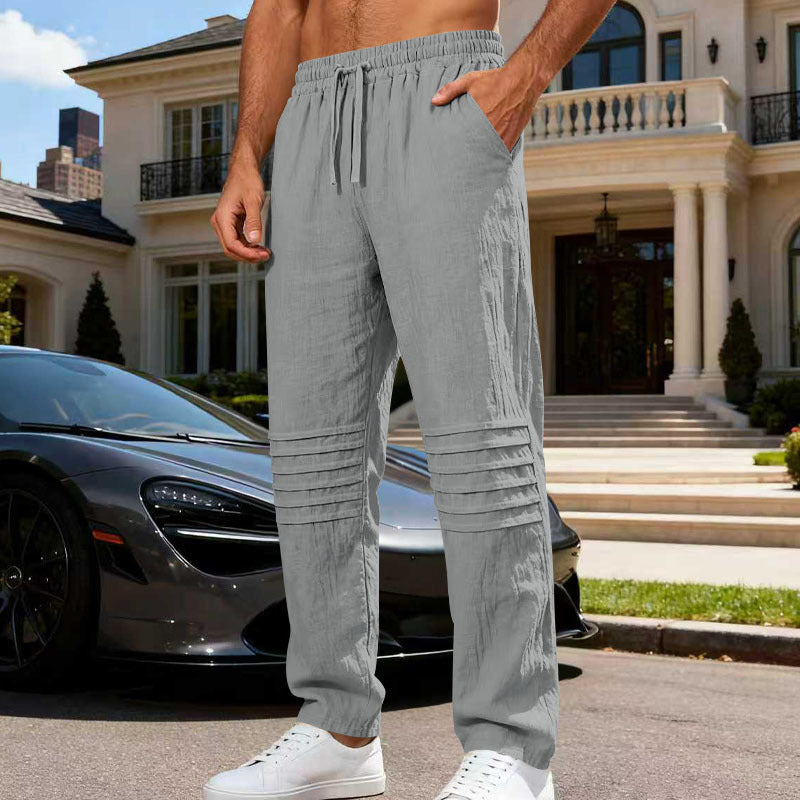 Herren Leinenoptik-Loungehose mit Tunnelzug elastischem Bund und abgesteppten Kniepanelen Shop Nory