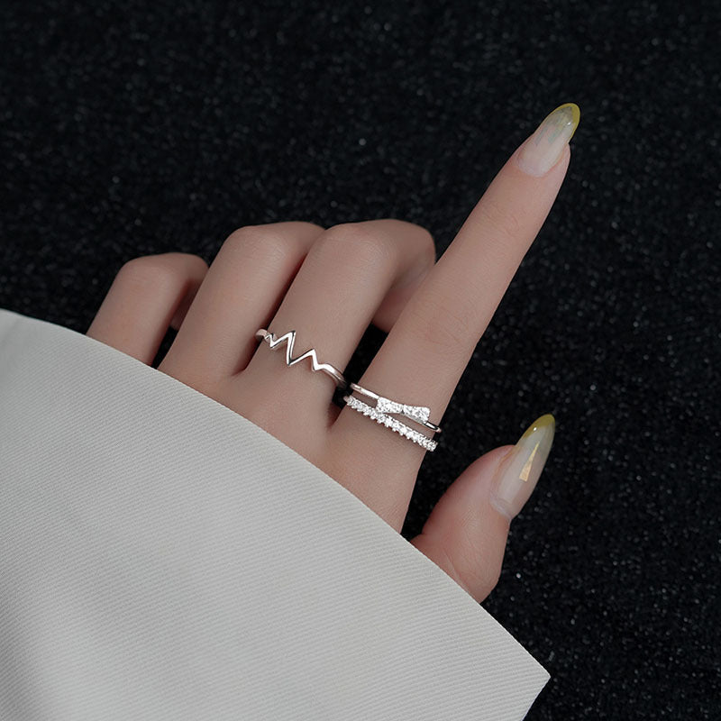 Damen zierlicher Doppelschicht-Ring mit funkelnden Zirkonia Shop Nory