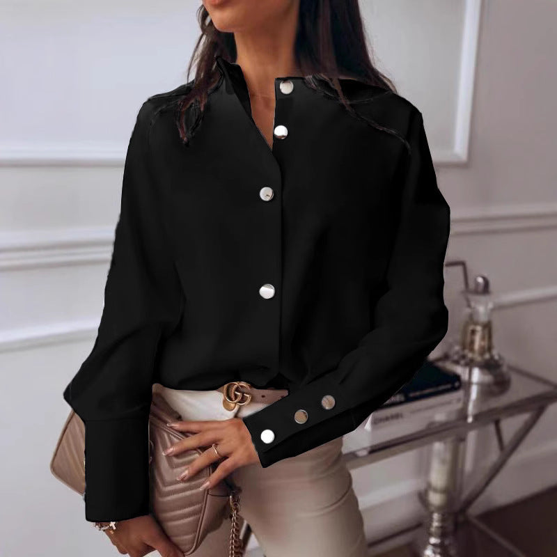 Damen elegante Bluse mit innovativem Knopfdesign und modernen Akzenten