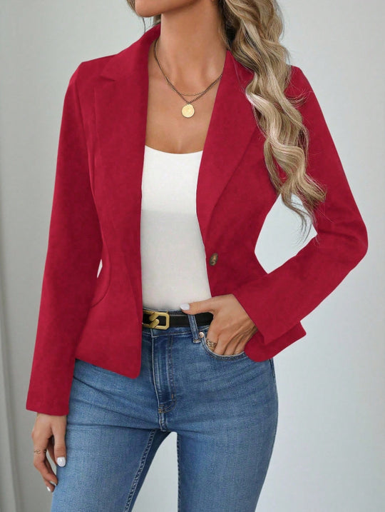 Damen nan taillierter Ein-Knopf-Blazer mit Reverskragen und Eingrifftaschen Shop Nory