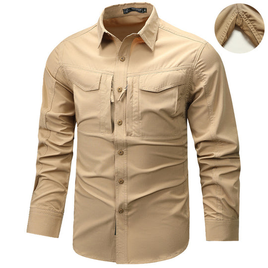 Herren Langarm Outdoor-Hemd mit Ripstop, Brustklappen und Reißverschlusstasche Shop Nory