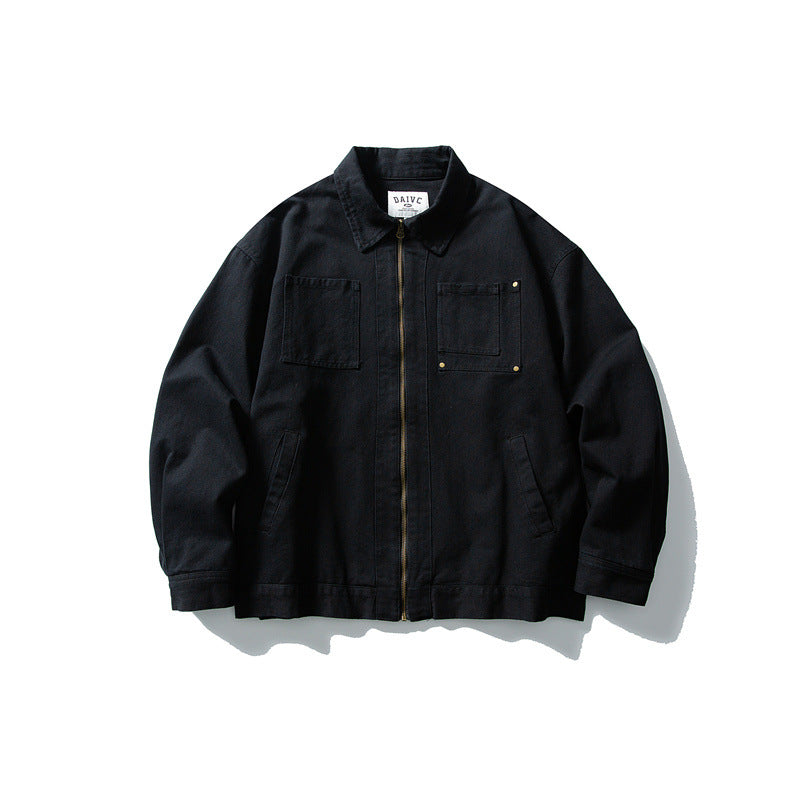 Unisex Kastig geschnittene Canvas-Workwear-Jacke mit durchgehendem Reißverschluss und aufgesetzten Brusttaschen Shop Nory