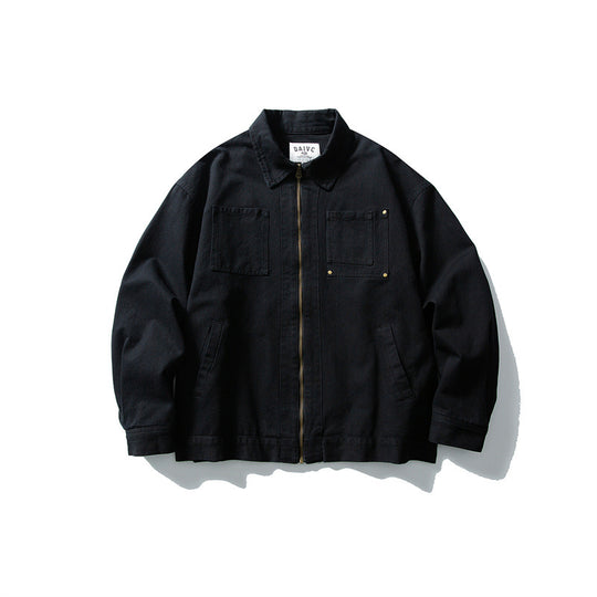 Unisex Kastig geschnittene Canvas-Workwear-Jacke mit durchgehendem Reißverschluss und aufgesetzten Brusttaschen Shop Nory