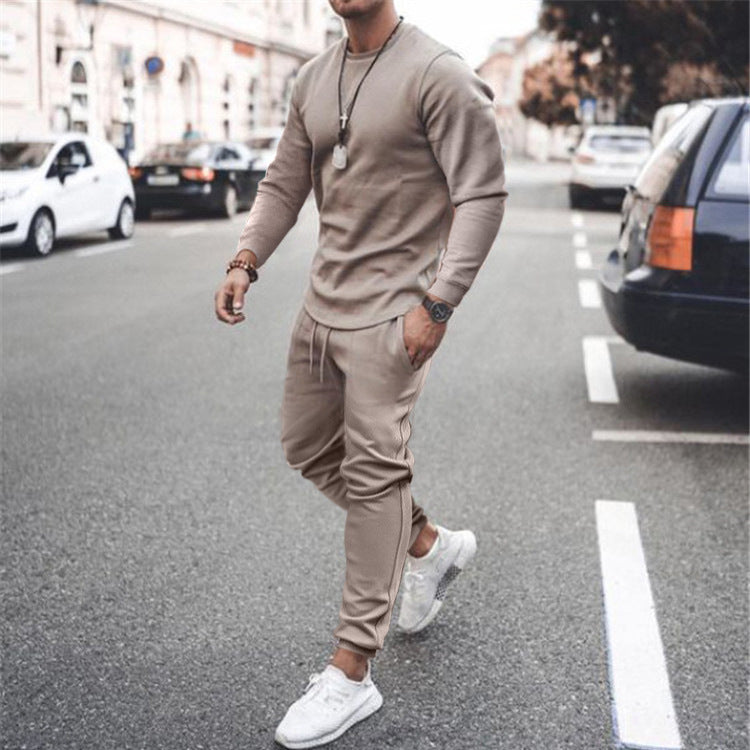 Herren Lässiges Rundhals-Trainingsset aus Stretch-Baumwollmix mit Kordel-Jogginghose Shop Nory