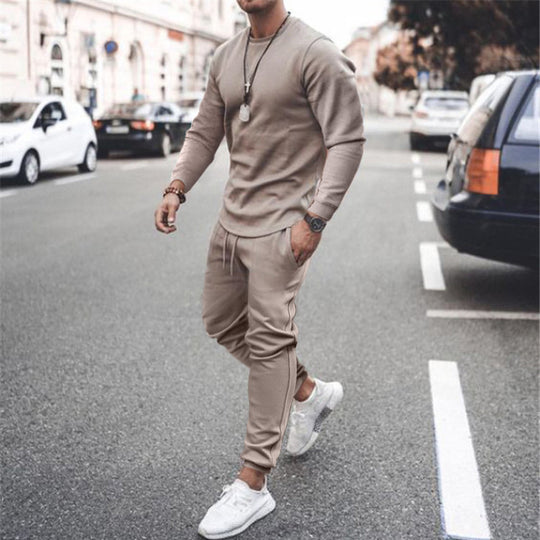 Herren Lässiges Rundhals-Trainingsset aus Stretch-Baumwollmix mit Kordel-Jogginghose Shop Nory