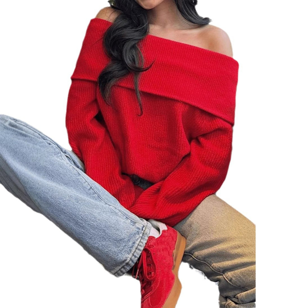 Damen Off-Shoulder Kuschel-Feinstrickpullover mit weitem Umschlagkragen und langen Ärmeln Shop Nory