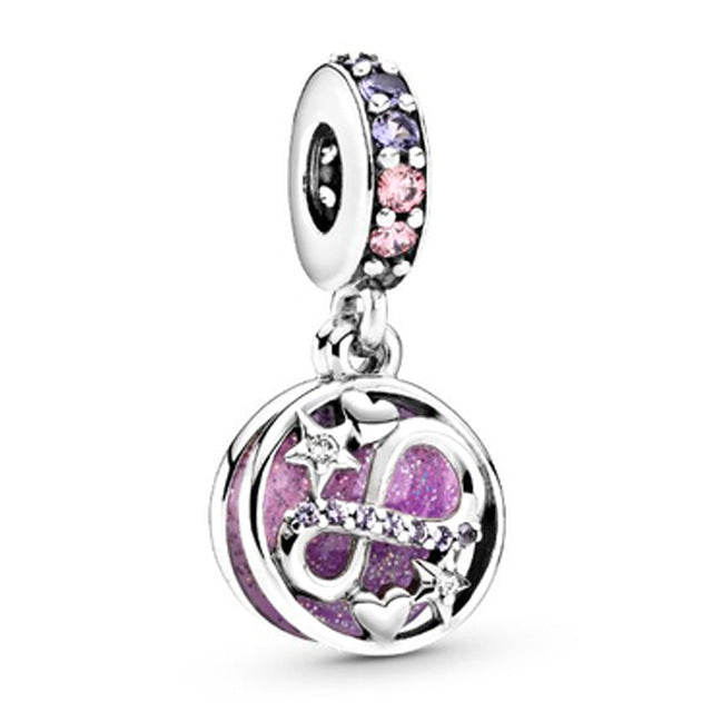 Versilberter Charm-Anhänger mit Mond, Sternen und Tanzender Elfe