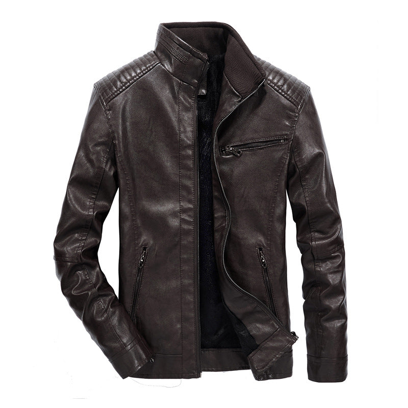 Herren schmal geschnittenes Kunstleder-Blouson mit hochschließendem Stehkragen und Schultersteppung Shop Nory