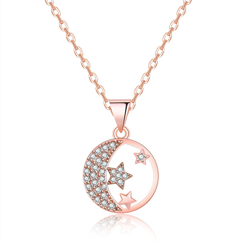 Damen Halskette mit funkelndem Mond- und Sternanhänger Shop Nory