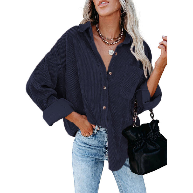 Damen Oversize Cordhemdjacke mit Brusttasche und durchgehender Knopfleiste Shop Nory