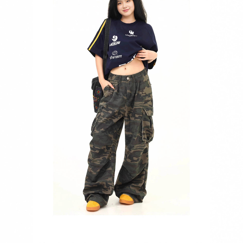 Damen Cargo-Hose mit weitem Bein und camouflagemuster Shop Nory