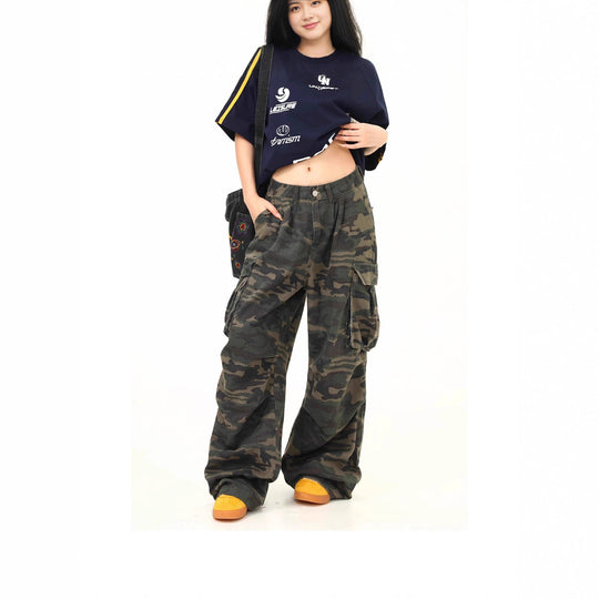 Damen Cargo-Hose mit weitem Bein und camouflagemuster Shop Nory