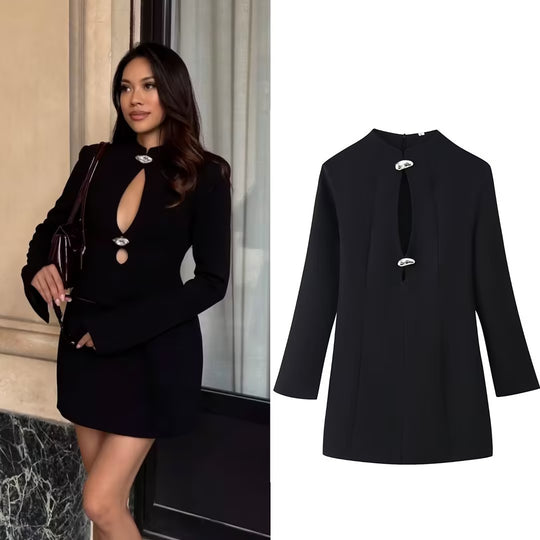 Damen Longline‑Tunika mit zentraler Schlüsselöffnung und Schmuckknöpfen Shop Nory