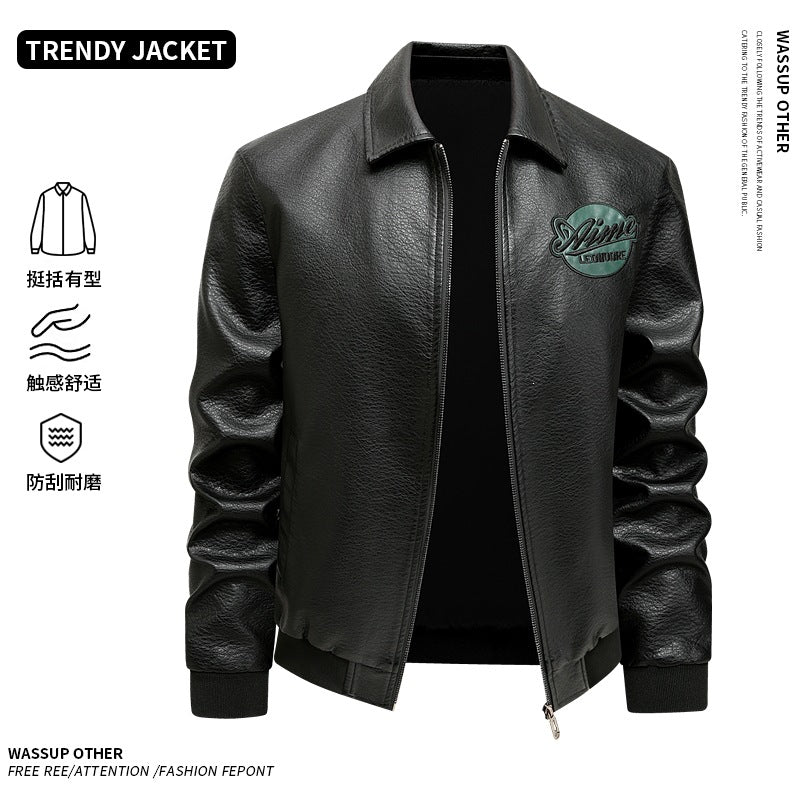 Herren Lässige Lederjacke mit Stickdetails Shop Nory