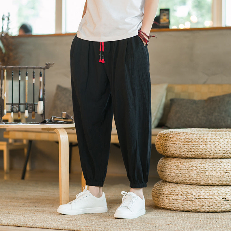 Herren lockere Haremshose mit elastischem Bund und dekorativem Kordelzug Shop Nory