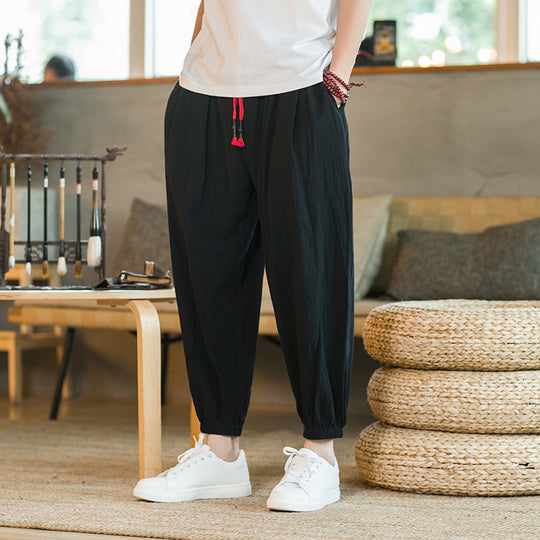Herren lockere Haremshose mit elastischem Bund und dekorativem Kordelzug Shop Nory