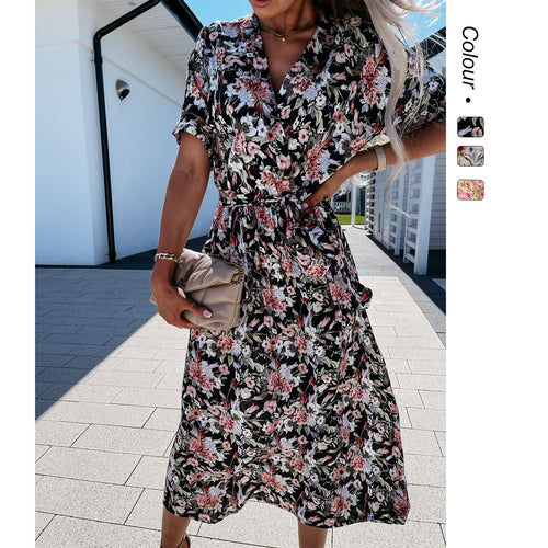 Damen Wickelkleid mit floralem Muster und Taillengürtel