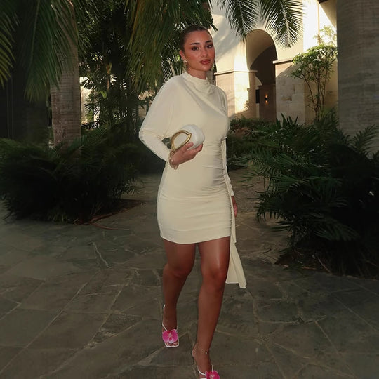 Damen Tailliertes Minikleid mit hohem Stehkragen & seitlicher Drapierung Shop Nory