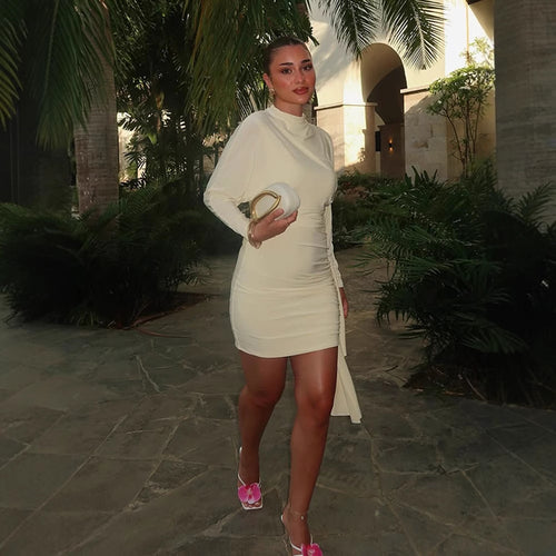 Damen Tailliertes Minikleid mit hohem Stehkragen & seitlicher Drapierung Shop Nory