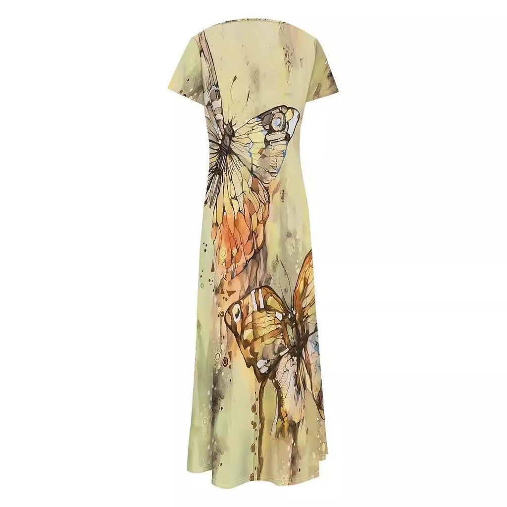Damen Maxikleid mit buntem Schmetterlingsdruck Shopnory