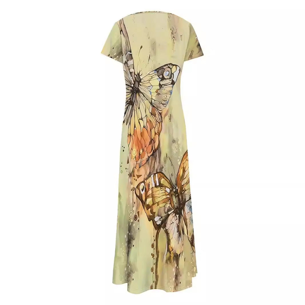 Damen Maxikleid mit buntem Schmetterlingsdruck Shopnory