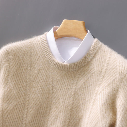Herren strukturierter Rundhalspullover aus weichem Wollmix mit Chevron‑Strick Shop Nory