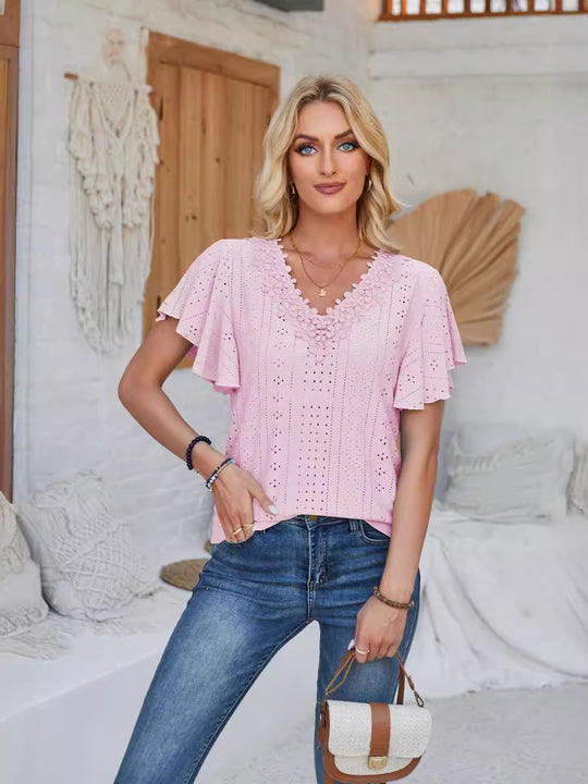 Damen Spitzenshirt mit Volants