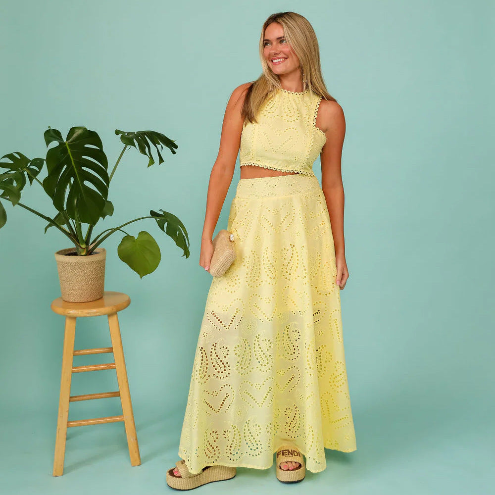 Damen Elegantes Zweiteiliges Kleidungsset mit Lochmuster