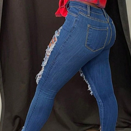 Damen Hochtaillierte, stark zerrissene Sculpting-Skinny-Jeans Shop Nory