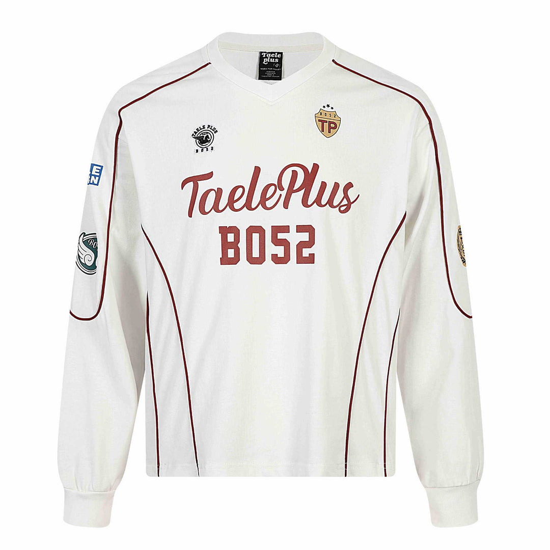 Herren Retro-inspiriertes Langarm-Fußballtrikot mit V-Ausschnitt und Kontrastpaspeln Shop Nory