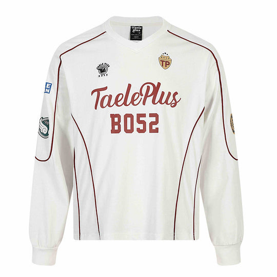 Herren Retro-inspiriertes Langarm-Fußballtrikot mit V-Ausschnitt und Kontrastpaspeln Shop Nory