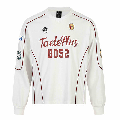 Herren Retro-inspiriertes Langarm-Fußballtrikot mit V-Ausschnitt und Kontrastpaspeln Shop Nory