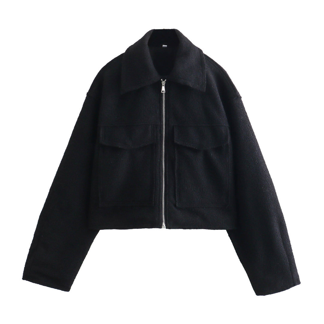 Damen Kurze Bouclé‑Jacke im Boxy‑Cut mit Reißverschluss und Pattentaschen Shop Nory