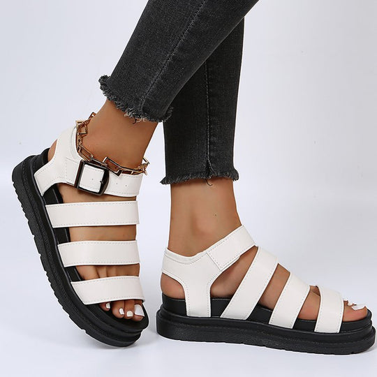 Damen Plateausandalen mit vier Riemen und verstellbarer Metallschnalle Shop Nory