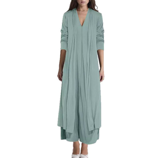Damen Langer Offener Jersey-Cardigan mit Eingrifftaschen und fließender Drapierung Shop Nory
