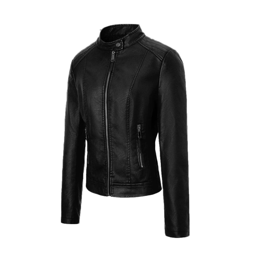 Damen Slim-Fit Biker-Lederjacke mit Stehkragen Shop Nory