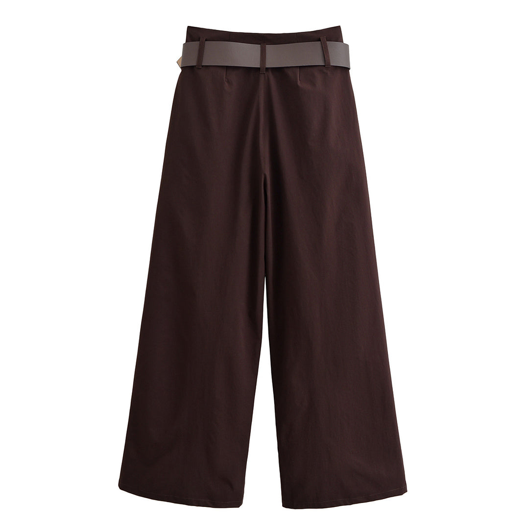 Damen hochtaillierte Culotte-Hose mit weitem Bein, Bundfalten und Statement-Gürtel Shop Nory