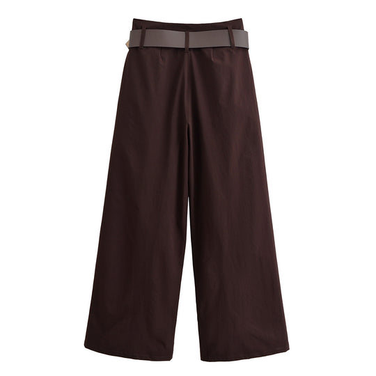 Damen hochtaillierte Culotte-Hose mit weitem Bein, Bundfalten und Statement-Gürtel Shop Nory