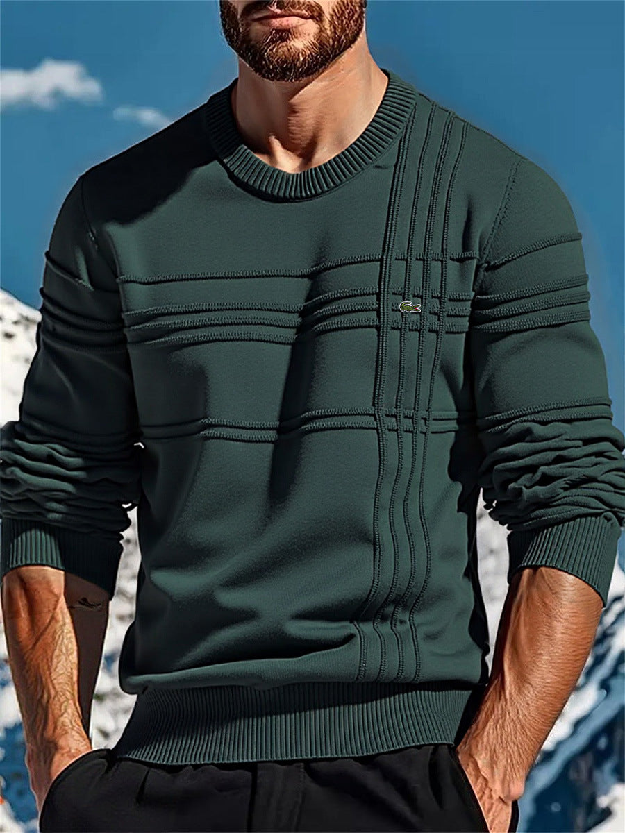 Herren nan strukturierter Rundhalspullover aus Baumwollmischung Slim Fit mit Reliefstreifen und Rippenbündchen Shop Nory