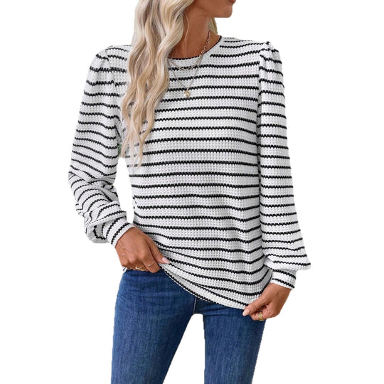 Damen Gestreiftes Feinstrick-Longsleeve mit strukturierter Masche und Rundhals Shop Nory