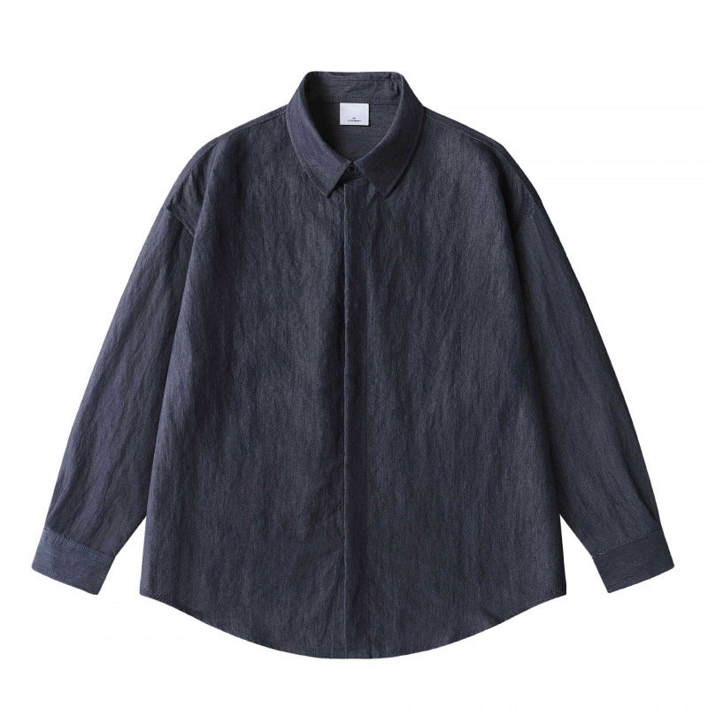 Unisex Oversize Leinenhemd mit verdeckter Knopfleiste und überschnittener Schulter Shop Nory