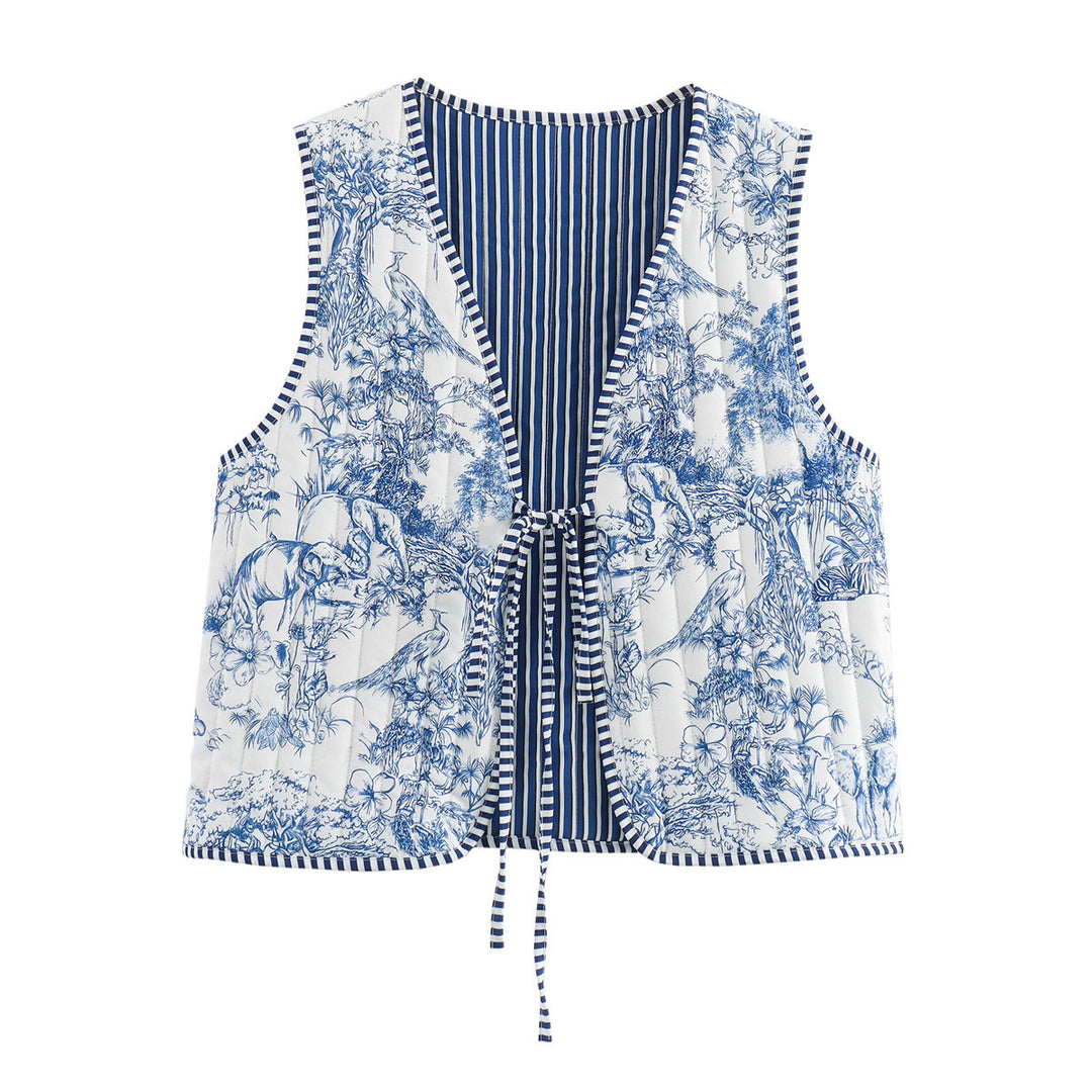 Damen Patchwork-Weste mit Bindeband und V-Ausschnitt Shop Nory