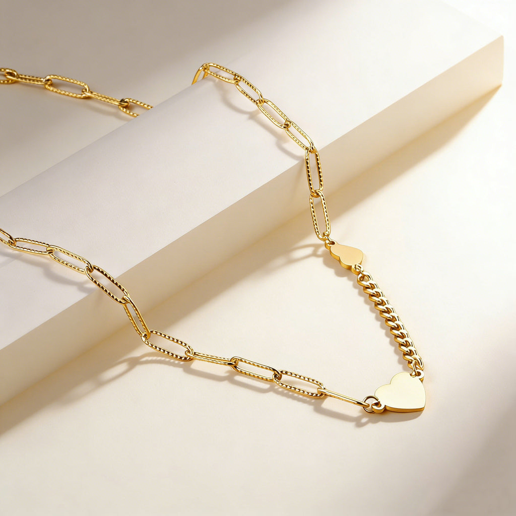 Damen Halskette mit Herzanhänger und verstellbarem Gliederdesign Shop Nory