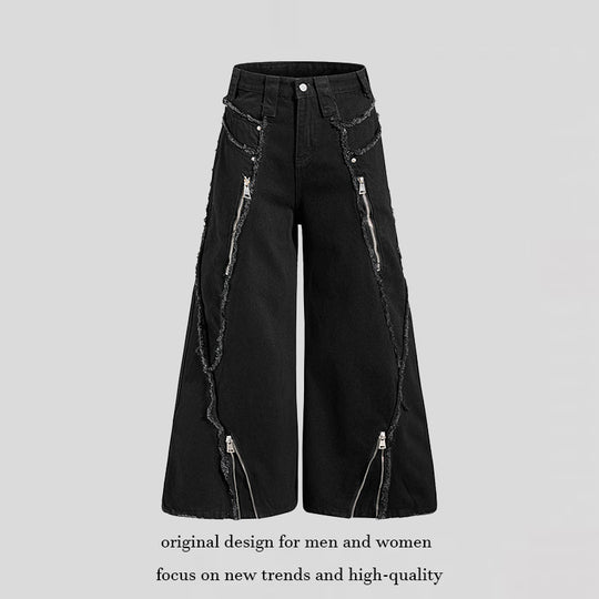 Damen weite Denim-Culotte mit Fransen-Details und Zipper-Akzenten Shop Nory