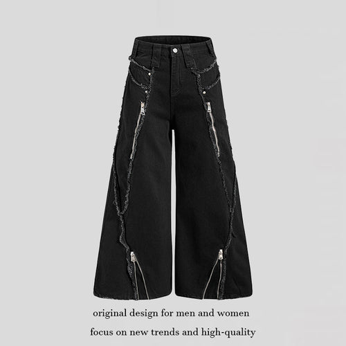 Damen weite Denim-Culotte mit Fransen-Details und Zipper-Akzenten Shop Nory