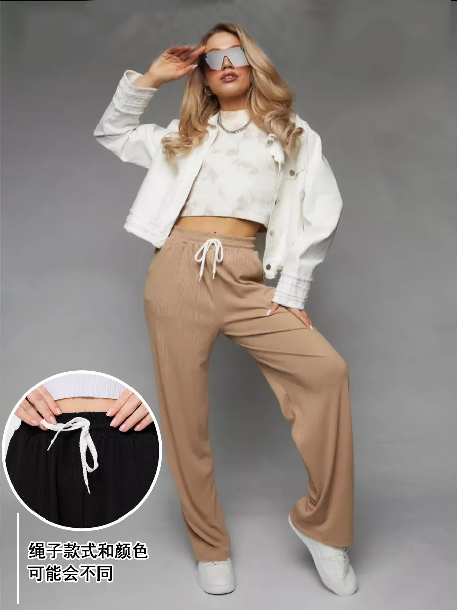 Damen weite hochgeschnittene Loungehose mit elastischem Bund und Kordelzug Shop Nory
