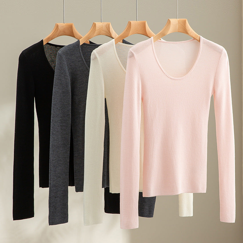 Damen Feinstrick-Langarmshirt mit tiefem U-Boot-Ausschnitt und feiner Rippstruktur Shop Nory