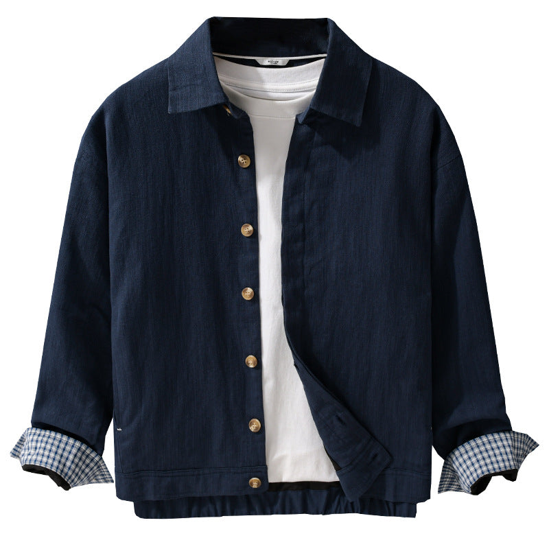 Herren Leichte Leinen-Überhemd-Jacke mit Hemdkragen und verdeckter Knopfleiste Shop Nory